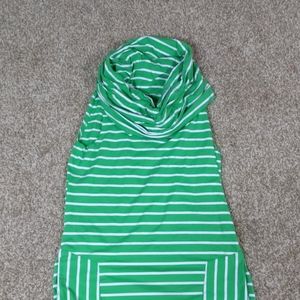 Cowl neck striped green sleeveless dress